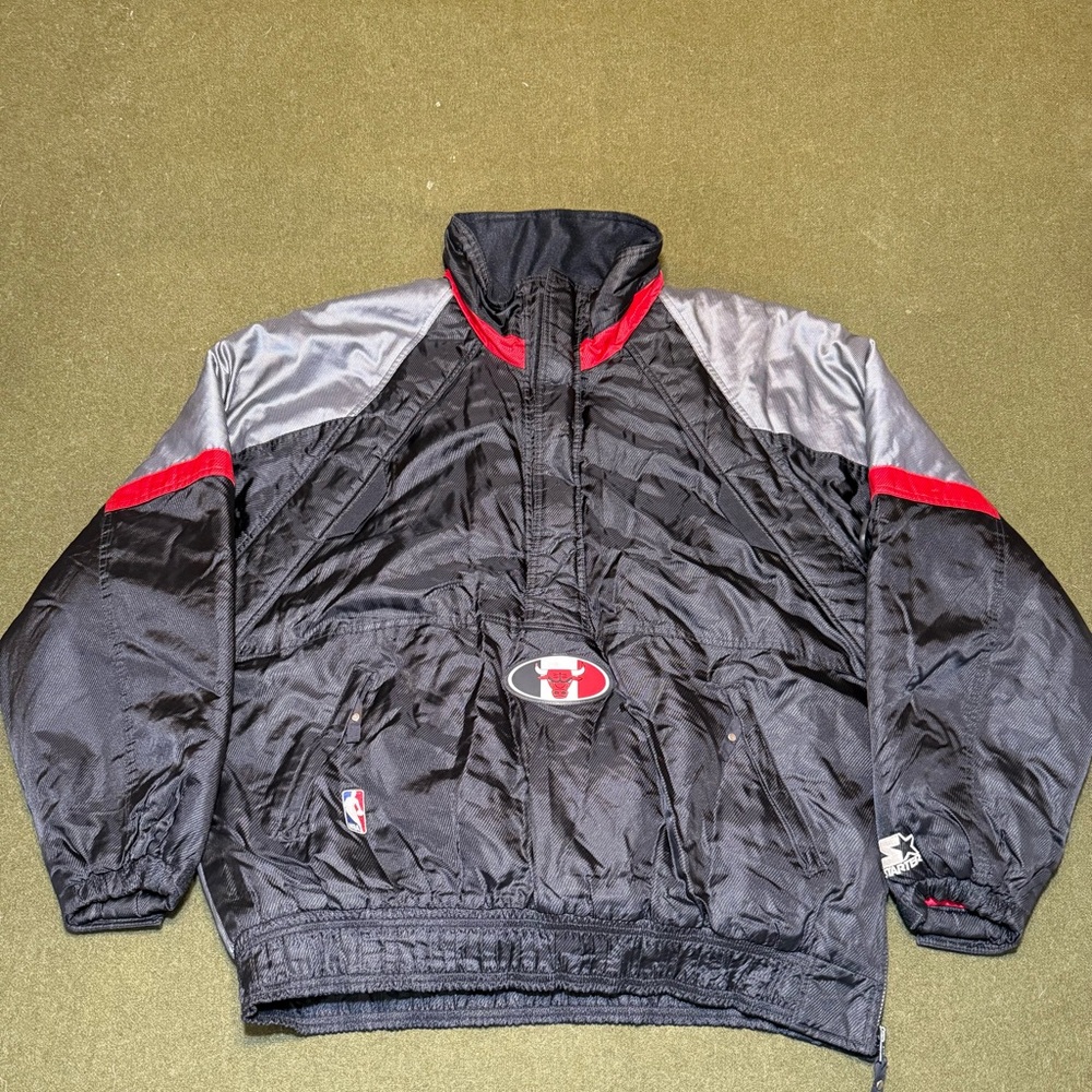 Chicago Bulls Vintage 90s Starter Jacket 1/4 Zip Pullover Coat Puffer Size XL